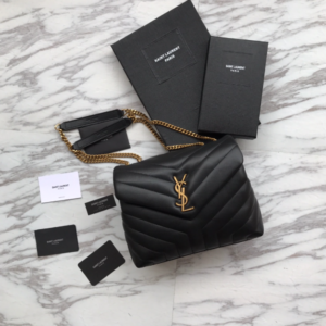 YSL LouLou Y-Shaped Satchel Medium Handbag – Black (Golden Logo) 57719