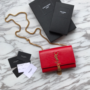 YSL Yves Saint Laurent Mini Crocodile Pattern Tassel Bag – Red 26904