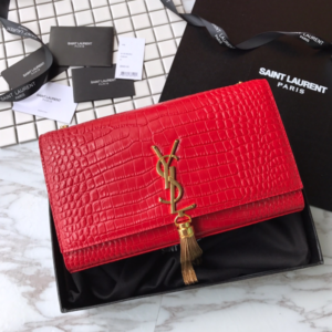 YSL Yves Saint Laurent Small Crocodile Pattern Tassel Bag - Red 95875