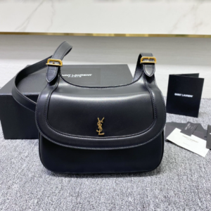 YSL Charlie Glossy Large Shoulder Bag - Black 12120
