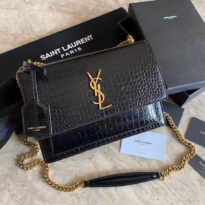 YSL Yves Small Crocodile Handbag - Black 81047
