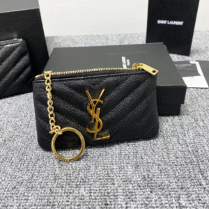 YSL Caviar Zipper Coin Purse - Black 18752