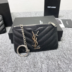 YSL Caviar Zipper Coin Purse - Black 53297