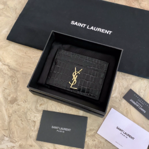 YSL Crocodile Pattern Quilted Card Holder - Black 14085