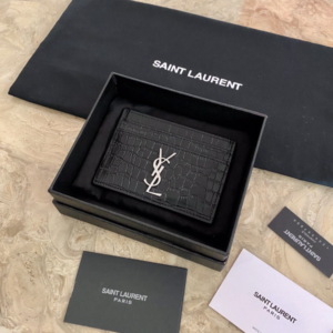 YSL Crocodile Pattern Quilted Card Holder - Black 43726