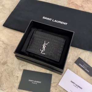 YSL Crocodile Pattern Quilted Card Holder - Black 76373