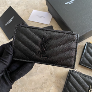 YSL Caviar Zipper Card Holder - Black 60689