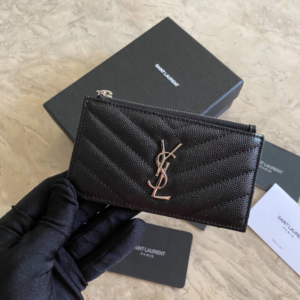 YSL Caviar Zipper Card Holder - Black 64325