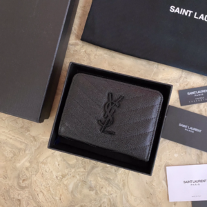 YSL Caviar Zipper Large Capacity Short Wallet - Black (Black) 42765