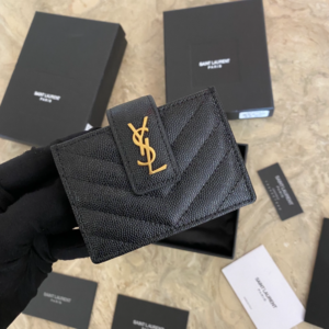 YSL Caviar Card Holder - Black (Golden) 49117