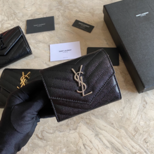 YSL Caviar Short Tri-fold Wallet - Black (Silver) 33139