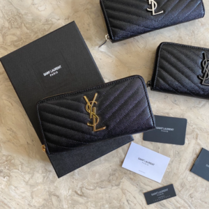 YSL Caviar Zipper Wallet - Black (Golden) 76458