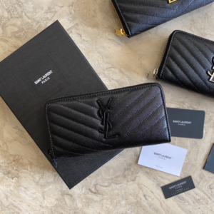 YSL Caviar Zipper Wallet - Black (Black) 27615
