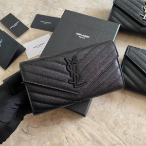YSL Caviar Wallet Practical One zipper Compartment Bag - Black (Black) 16570