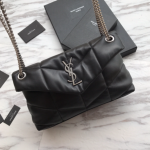 YSL Bi-Fold Back Shoulder Quilted Lambskin Medium Bag – Black 66564