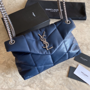 YSL Bi-Fold Back Shoulder Quilted Lambskin Medium Bag – Dark Blue 23070