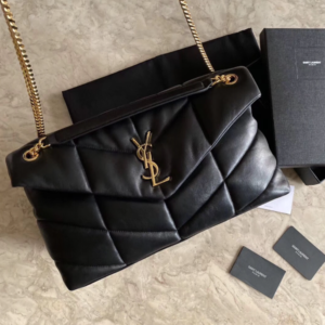 YSL Bi-Fold Back Shoulder Quilted Lambskin Large Bag – Black (Golden) 11400