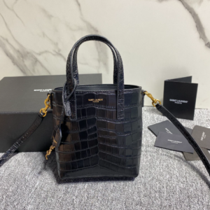 YSL Mini Crocodile Pattern Tote Bag - Black 74441