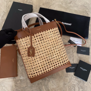 YSL Toy shopping Woven Leather Bamboo Basket Shopping Bag - Brown 16916