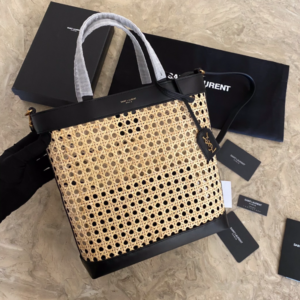YSL Toy shopping Woven Leather Bamboo Basket Shopping Bag - Black 62869