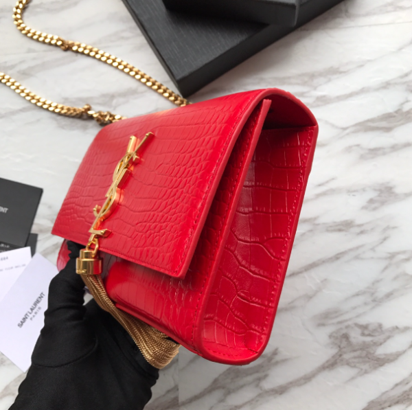 YSL Yves Saint Laurent Mini Crocodile Pattern Tassel Bag – Red 26904 - Image 4