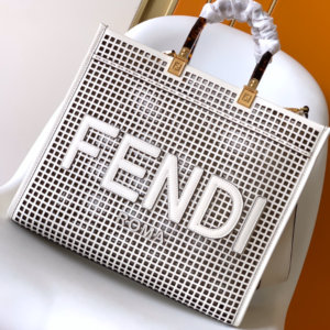 Fendi Sunshine Shopper Hollow Handbag - White 63720