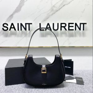YSL Cowhide Texture Armpit Bag - Black 42418