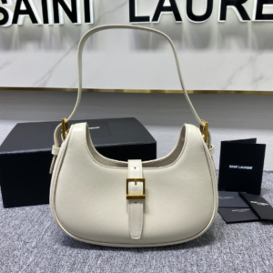 YSL Cowhide Texture Armpit Bag - White 53220
