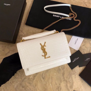 YSL Hot Small Crocodile Pattern Shoulder Bag - White 84828