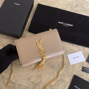 YSL Yves Saint Laurent Mini Crocodile Pattern Tassel Bag – Caramel 67812