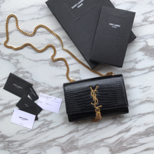 YSL Yves Saint Laurent Mini Crocodile Pattern Tassel Bag – Black 78242
