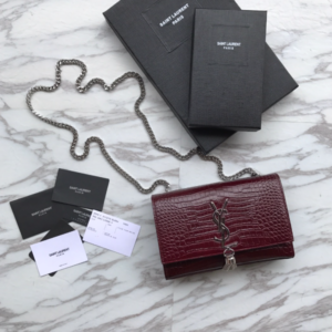 YSL Yves Saint Laurent Mini Crocodile Pattern Tassel Bag – Maroon 98206
