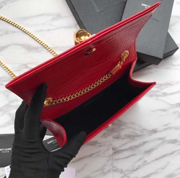 YSL Yves Saint Laurent Mini Crocodile Pattern Tassel Bag – Red 26904 - Image 2