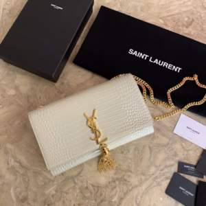 YSL Yves Saint Laurent Small Crocodile Pattern Tassel Bag - White 59807