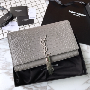 YSL Yves Saint Laurent Small Crocodile Pattern Tassel Bag - Gray 28197
