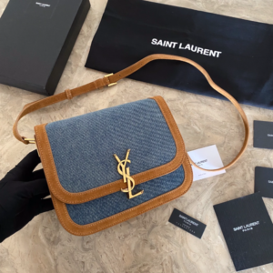 YSL SOLFElNO Suede and Denim Medium Size Handbag - Blue 93840