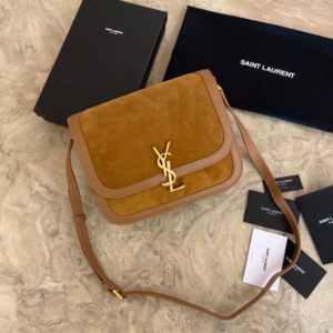YSL SOLFElNO Suede and Denim Medium Size Handbag - Brown 13225