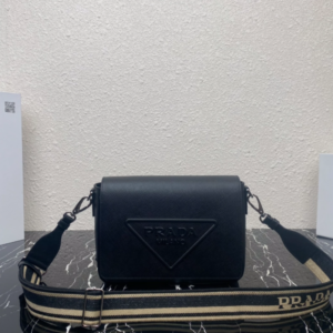 Prada Embroidered Webbing Men's Cross-body Bag - Black 82928