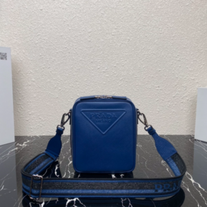 Prada Embroidered Webbing Men's Cross-body Bag - Blue 97612