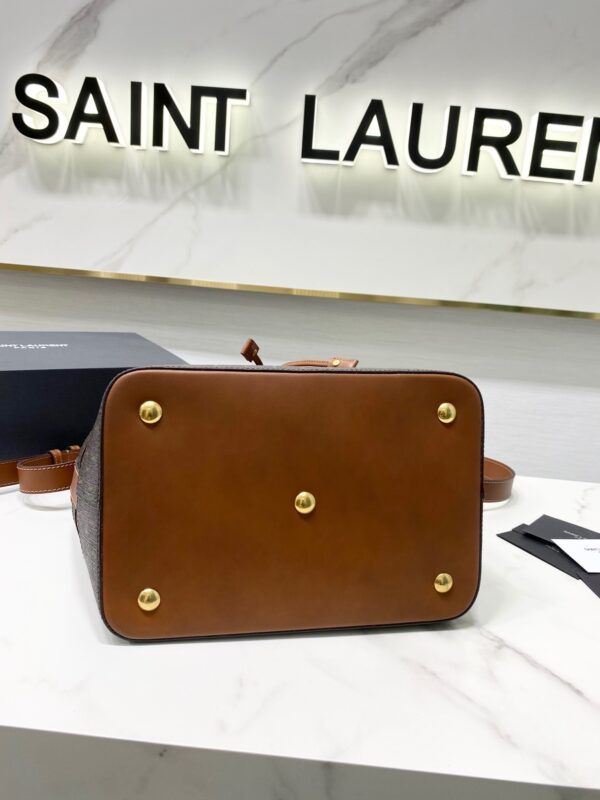 YSL Saint Laurent Le Monogramme Stripe Faux Leather Bucket Bag - Brown 87802 - Image 3