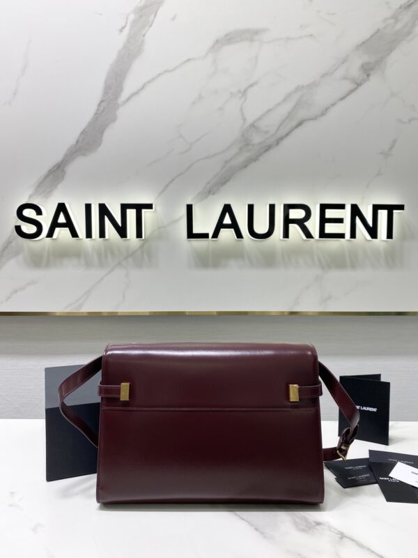 YSL Women Manhattan Baguette Box Large Leather Bag - Maroon 26755 - Image 5