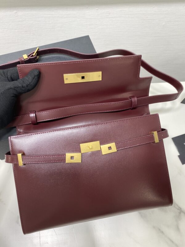 YSL Women Manhattan Baguette Box Large Leather Bag - Maroon 26755 - Image 4