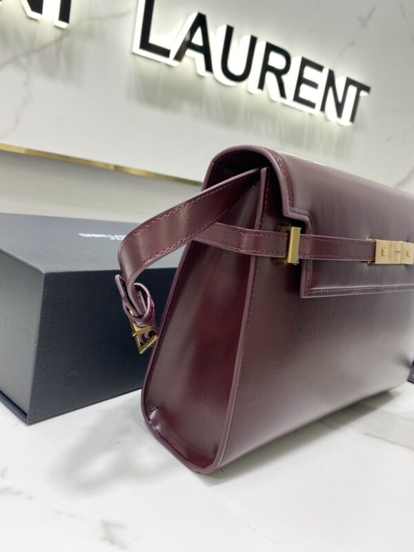 YSL Women Manhattan Baguette Box Large Leather Bag - Maroon 26755 - Image 3