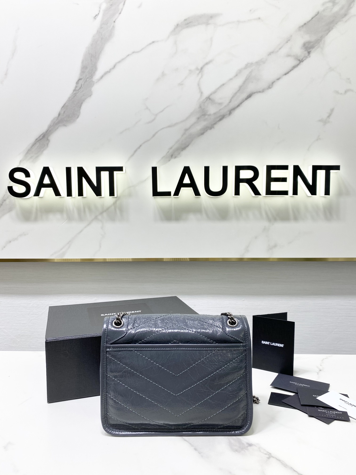 YSL Saint Laurent's Niki's Small Handbag - Blue and Gray 22824 - Image 5