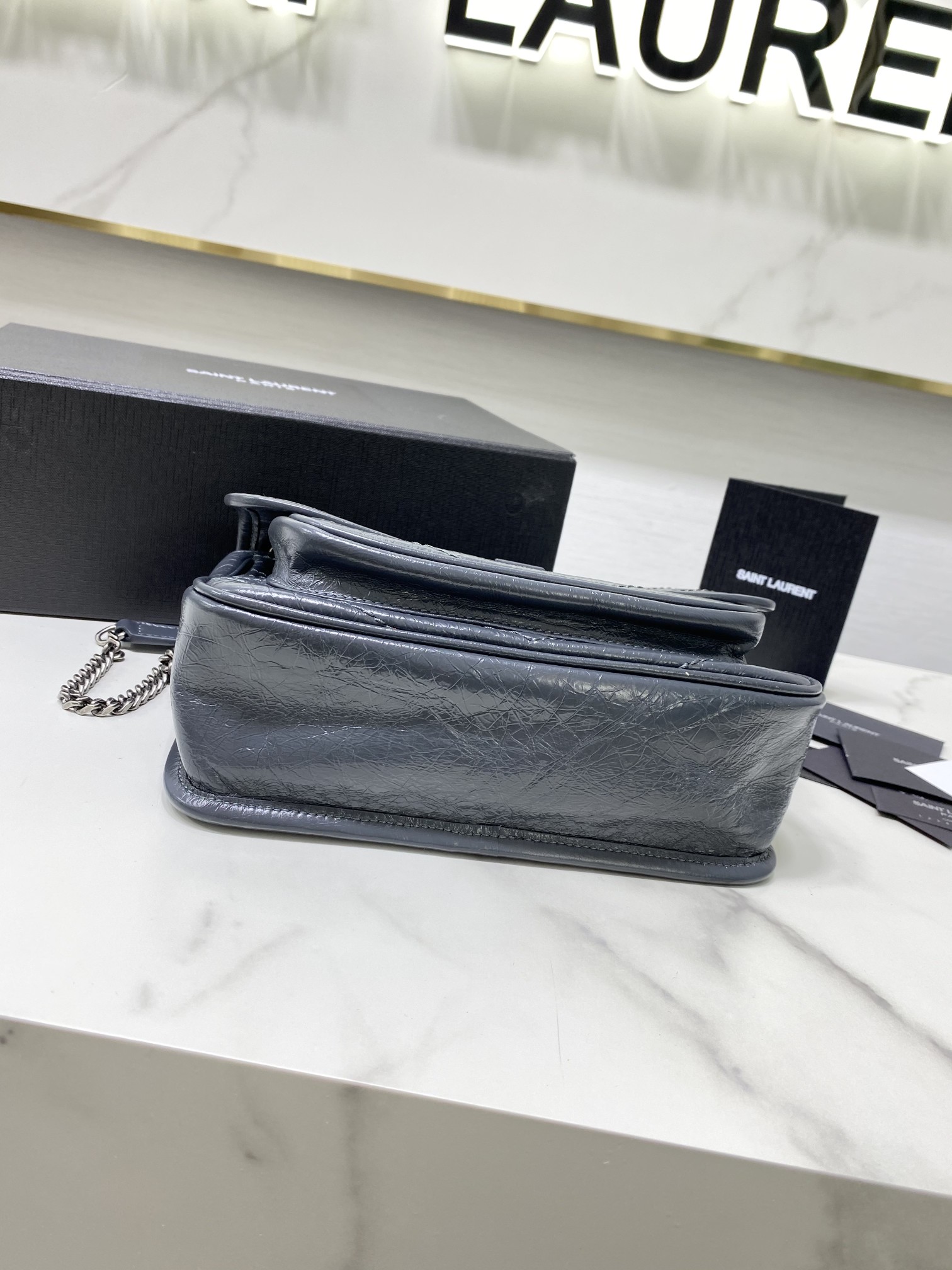 YSL Saint Laurent's Niki's Small Handbag - Blue and Gray 22824 - Image 4