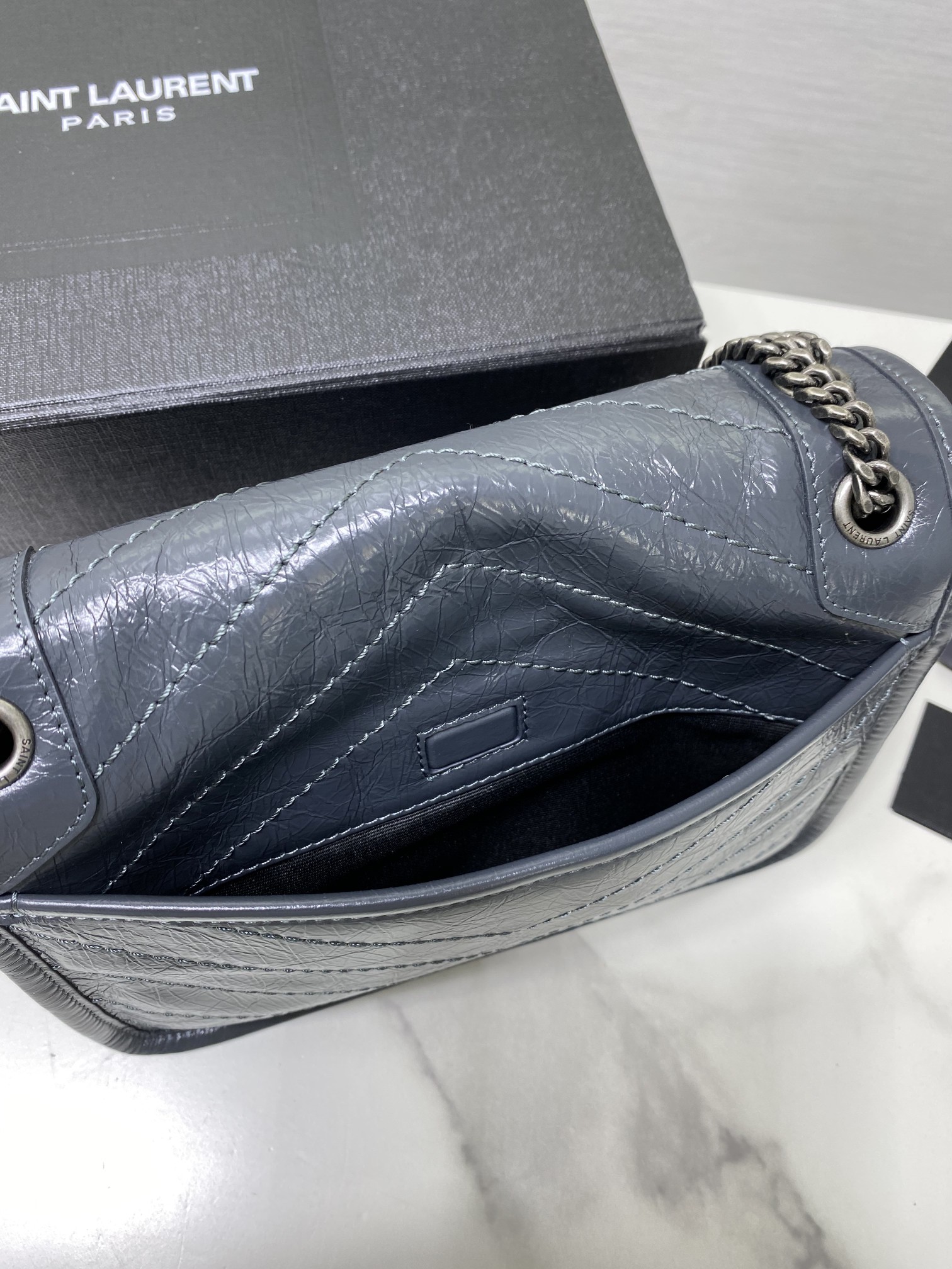 YSL Saint Laurent's Niki's Small Handbag - Blue and Gray 22824 - Image 3