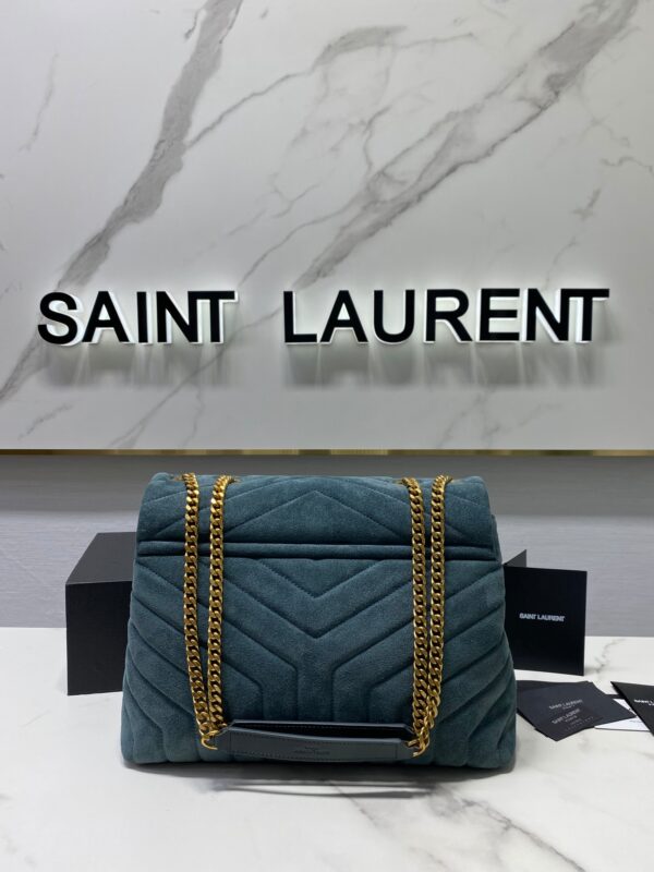 YSL LouLou Y-Shaped Large Shoulder Bag - Blue 84461 - Image 2