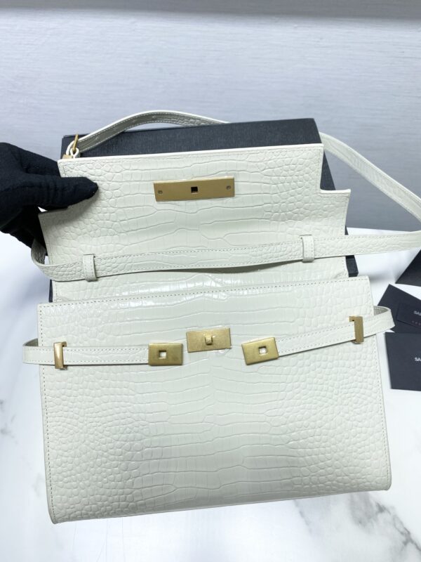 YSL Women Manhattan Baguette Box Large Leather Bag - White 94245 - Image 3