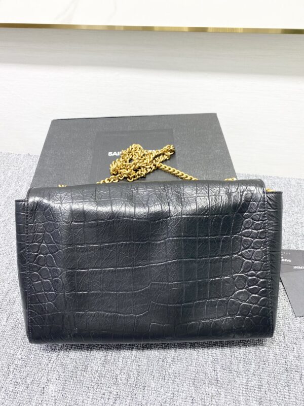YSL Yves Saint Laurent Crocodile Chain Handbag - Black 39174 - Image 5
