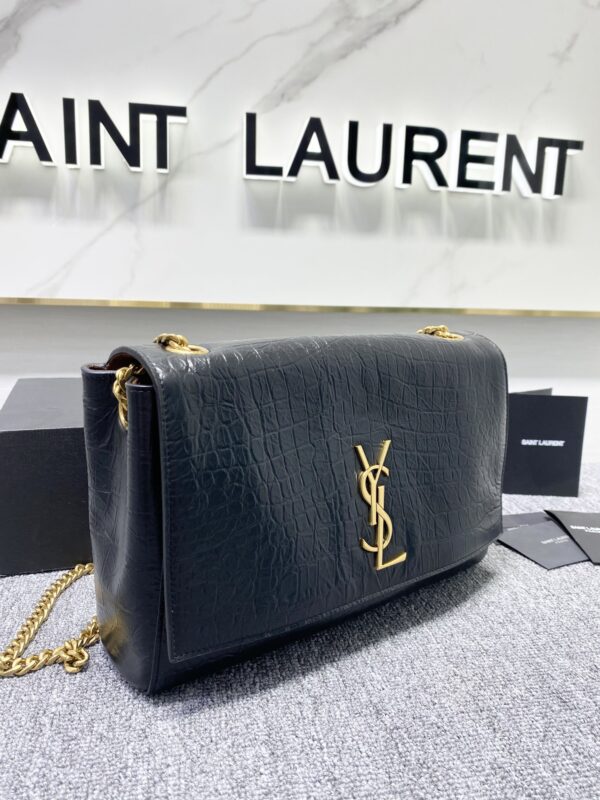 YSL Yves Saint Laurent Crocodile Chain Handbag - Black 39174 - Image 4